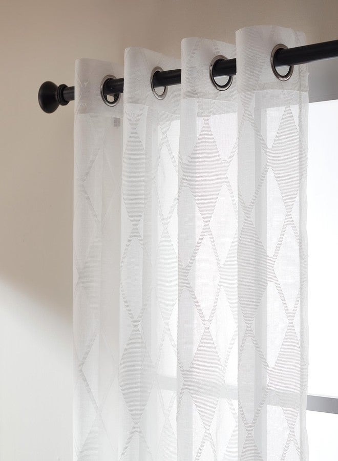 SLEEP ZONE ستارة شفافة من SLEEP ZONE بطول 84 بوصة، مكونة من لوحتين، مناسبة لغرفة المعيشة وغرفة النوم، ستارة بيضاء شفافة مطرزة بنقوش مفرغة، عرض 52 بوصة × طول 84 بوصة، بنمط شبكي أبيض - Image 1